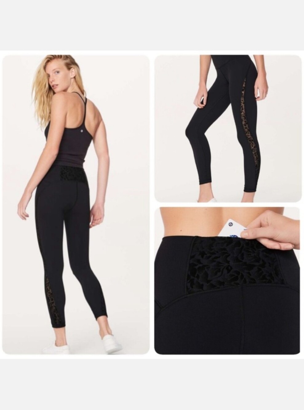 Lululemon Meant To Move 7/8 Tight 25" Size 6 Black /Flocked Floral Black Black